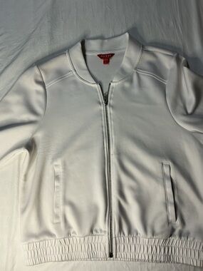 Jacket Guess (L) White Zip-Front Bomber